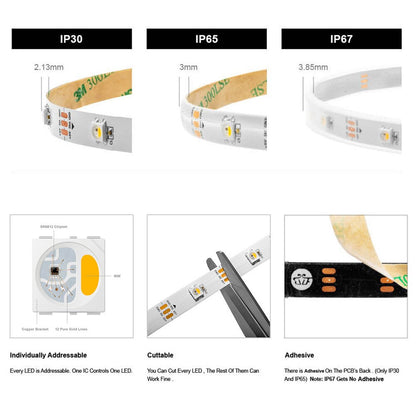 SK6812 RGBW Led Strip Light 4 in 1 Similar WS2812B 1m 4m 5m 30 60 144 LEDs Individual Addressable RGBWW Led Lights IP30 65 67 5V