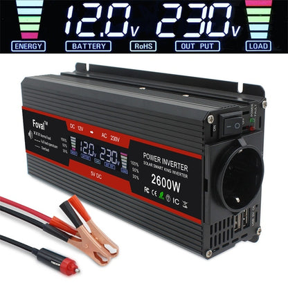 1500W/2000W/2600W LCD display inverter - DC 12V to AC 220V Solar Voltage Transformer Convert EU socket