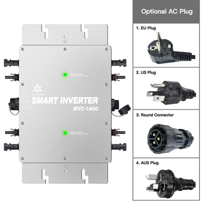 MPPT 1400W Solar Micro Inverter 30V 36V On Grid Tie Inversor Pure Sine Wave Converter With EU Plug 110V 220V AC For 60 72 Cells