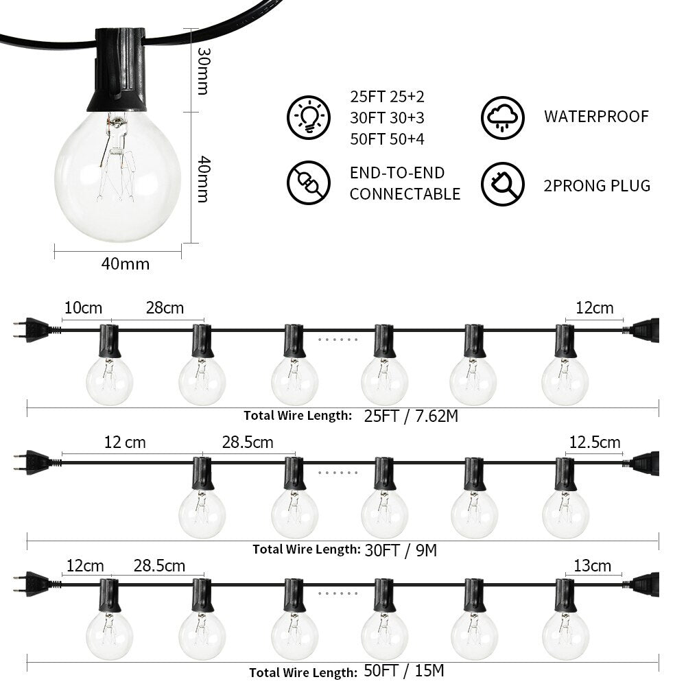 Outdoor String Licht Fee Girlande Lichterkette G40 Terrasse Girlande Für Garten Hochzeit Party Dekorative Girlande Lampe Straße Backya