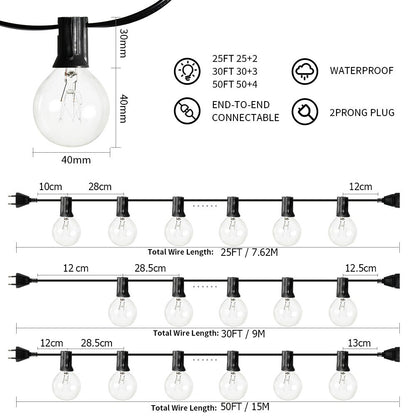 Corda de luz de fada ao ar livre Corda de luz G40 Pátio guirlanda para jardim festa de casamento decorativa guirlanda lâmpada de rua Backya