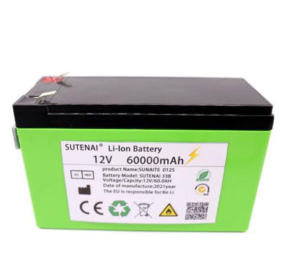 Nuovo pacco batteria al litio 12v 60Ah 18650 adatto per l'energia solare e display di alimentazione della batteria del veicolo elettrico + caricabatterie 12.6v3a