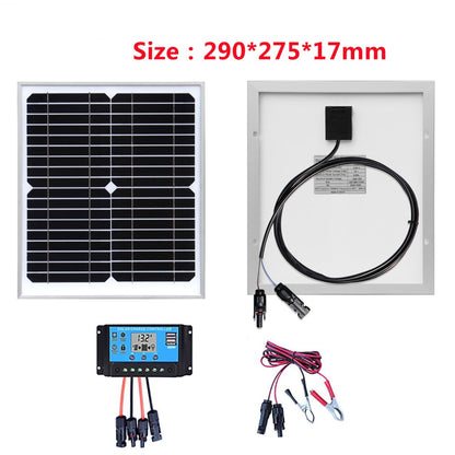 10W Rigid Solar Panel Tempered Glass Monocrystalline Solares Panels 12V Battery Charger Kit For Camping RV Yacht Street Light