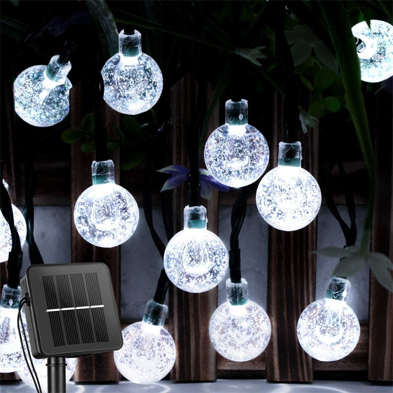 Guirlande Lumineuse Solaire Extérieure 60 Led Cristal Globe Lumières avec 8 Modes Étanche Solaire Alimenté Patio Lumière pour Garden Party Décor