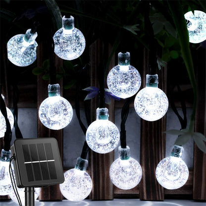 Solar String Lights Outdoor 60 Led Crystal Globe Lights with 8 Modes Waterproof Solar Powered Patio Light for Garden Party Decor