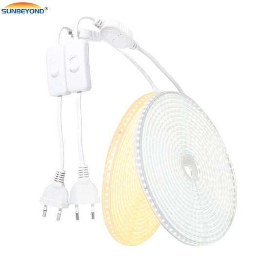LED-Streifenlicht, 220 V, 2835, wasserdichter LED-Streifen, hohe Helligkeit, 120 LEDs/m, flexibles LED-Licht für Küche, Outdoor, Garten, mit Schalter