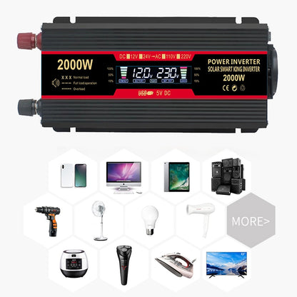 Solar Inverter 12v 220v Power Inverter 1500W 2000W 2600W Modified Sine Wave LCD Display 2 USB Car Transformer Convert EU Socket