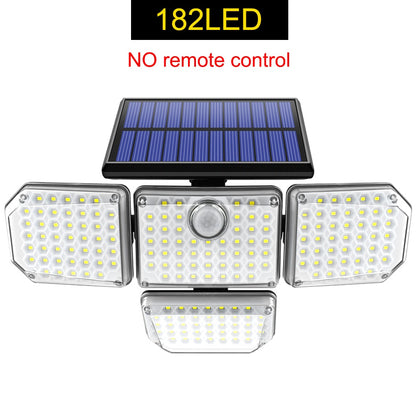 Solar Lights Outdoor 182/112 LED Wall Lamp with Adjustable Heads Security LED Flood Light IP65 Waterproof with 3 Working Modes