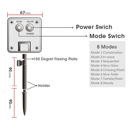 8 Modes Solar Light, 67mm MODE ON/OFF Power Swich POWER Mode