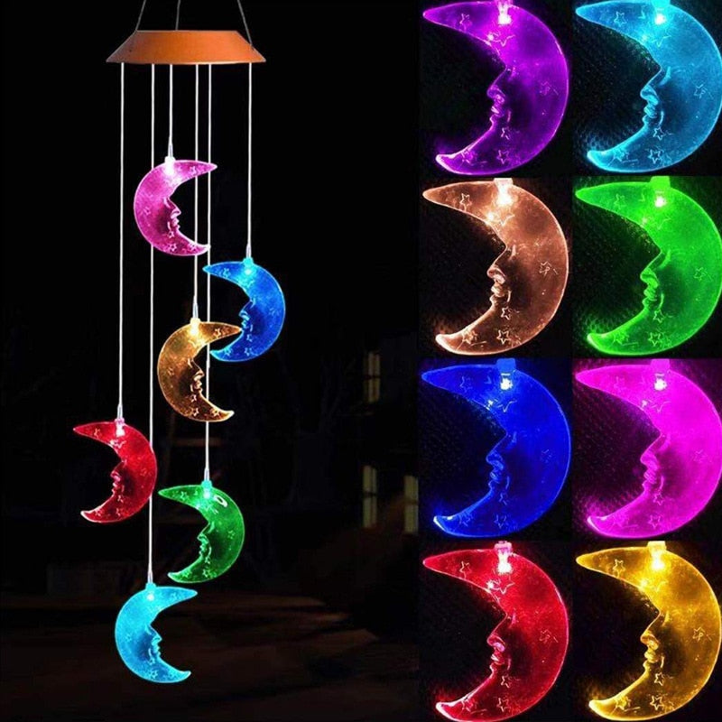 Color Changing Solar Power Wind Chime Hummingbird Angel Butterfly Waterproof Outdoor Decoration Light for Patio Yard Garden