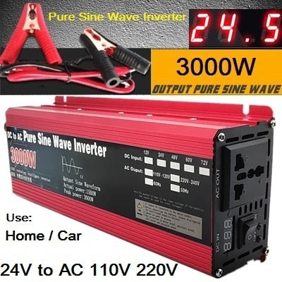 Pure Sine Wave Inverter 12V/24V To AC110V 220V 1000W 2000W 3000W Voltage Transformer Power Converter Solar Inverter LED Display