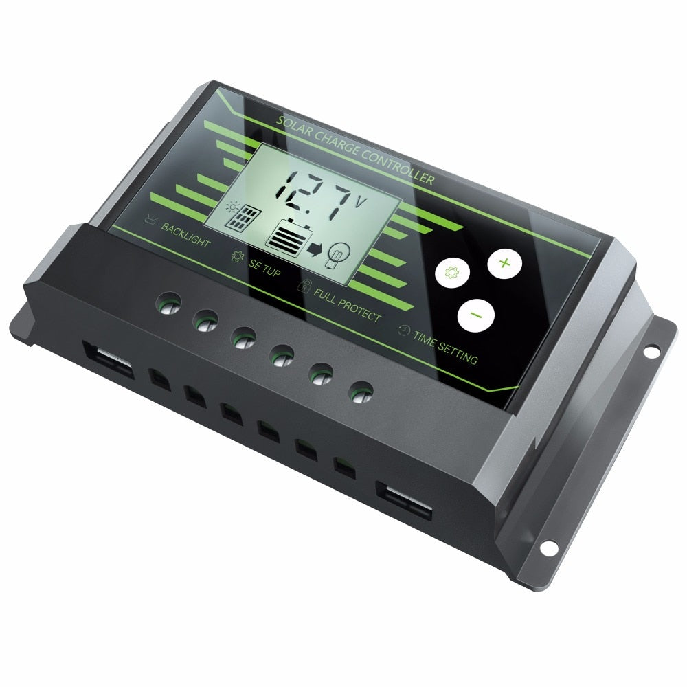 Controlador de carga solar PowMr PWM 10A 20A 30A 12V 24V Cargador de batería automático Regulador de panel solar con doble USB 5V Serie Z