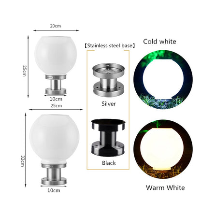 LED Round Ball Stainless Steel Solar Post Lamp Outdoor IP65 Waterproof Column Head Light For Garden Villa Pillar Garden Hotel