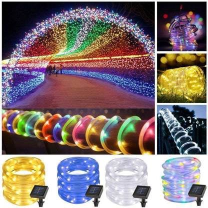 7M/12M LED Outdoor Solar Lamps 50/100 LEDs Rope Tube String Lights Fairy Holiday Christmas Party Solar Garden Waterproof Lights