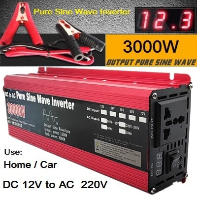 Reiner Sinus-Wechselrichter DC 12 V/24 V zu AC 110 V/220 V 1000 W 1600 W 2000 W 3000 W tragbarer Power-Bank-Konverter Solar-Wechselrichter