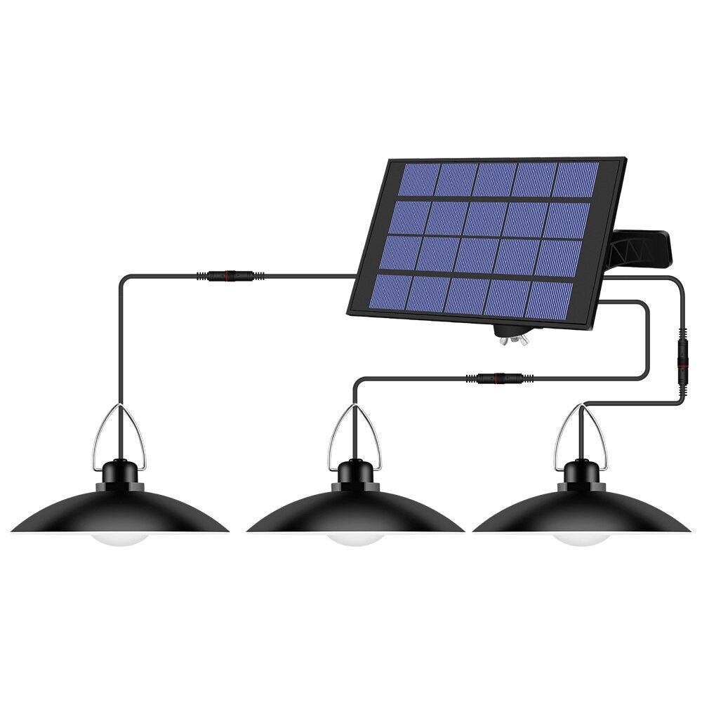 Luzes pendentes solares LED 1/2/3/4 cabeças Lâmpada suspensa solar interna externa para entrada de garagem, jardim, varanda, IP65, à prova d'água