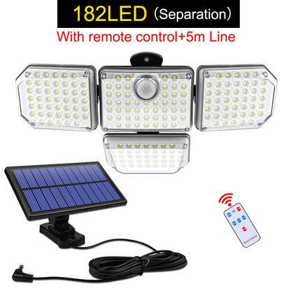 Solar Lights Outdoor 182/112 LED Wall Lamp with Adjustable Heads Security LED Flood Light IP65 Waterproof with 3 Working Modes