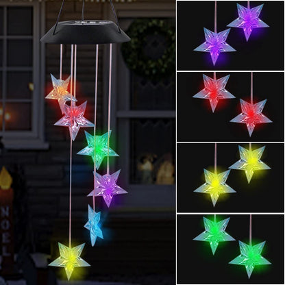 Color Changing Solar Power Wind Chime Hummingbird Angel Butterfly Waterproof Outdoor Decoration Light for Patio Yard Garden