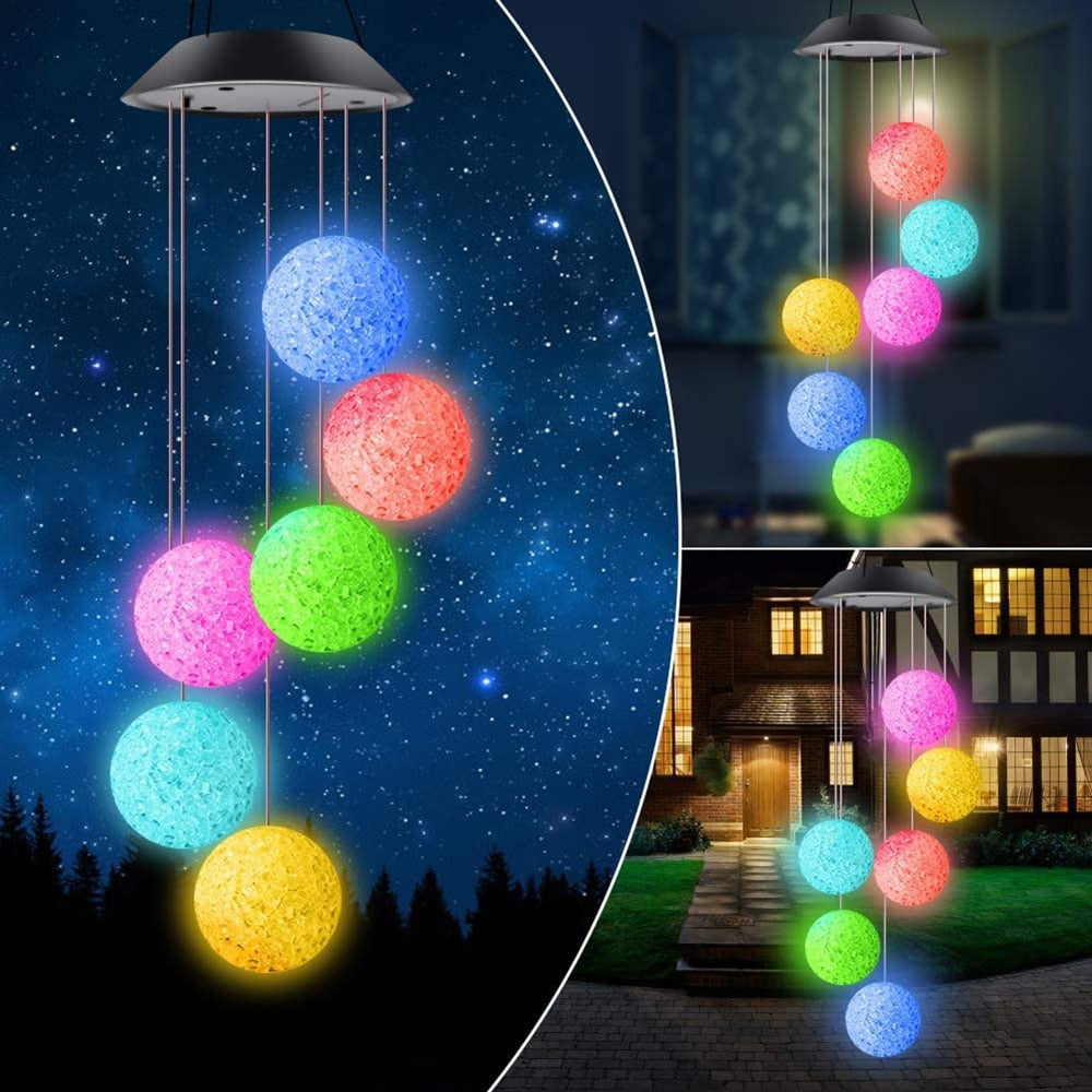 Color Changing Solar Power Wind Chime Hummingbird Angel Butterfly Waterproof Outdoor Decoration Light for Patio Yard Garden