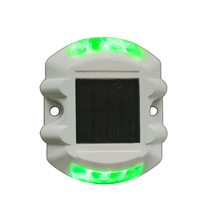 Steady Mode white color Plastic Green LED Solar Powered Road Stud  Reflective Ground Light Path Deck Dock Warning Light