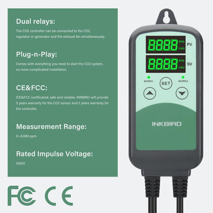 INKBIRD ICC-500T contrôleur de CO2 numérique contrôleur et moniteur de CO2 programmables pour la Ventilation des industries de l'élevage agricole