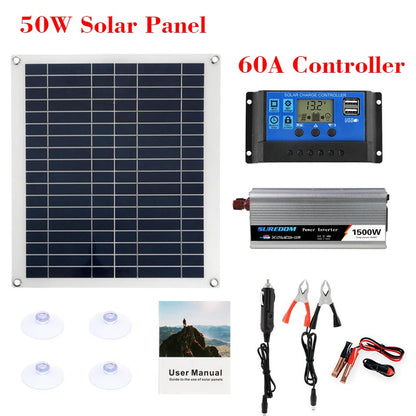 12V/24V Solar Panel, 50W Solar Panel 60A Controller Solnachtrcecont