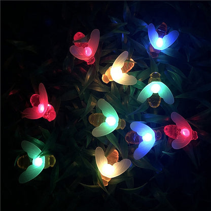 New Solar Powered Cute Honey Bee Led String Fairy Light 20leds 50leds Bee Outdoor Garden Fence Patio Christmas Garland Lights