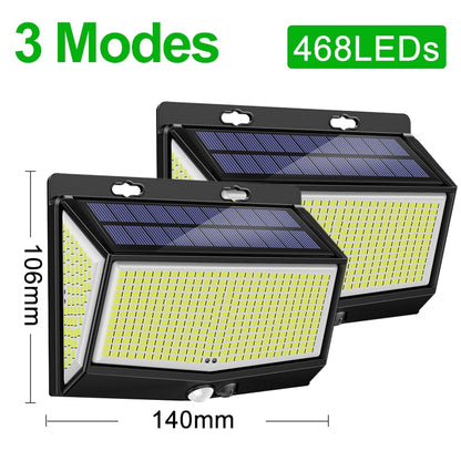 468 LED Solar Light Outdoor Solar Lamp with Motion Sensor Waterproof Solar LED Light 3 Modes Sunlight Powered for Garden Decor