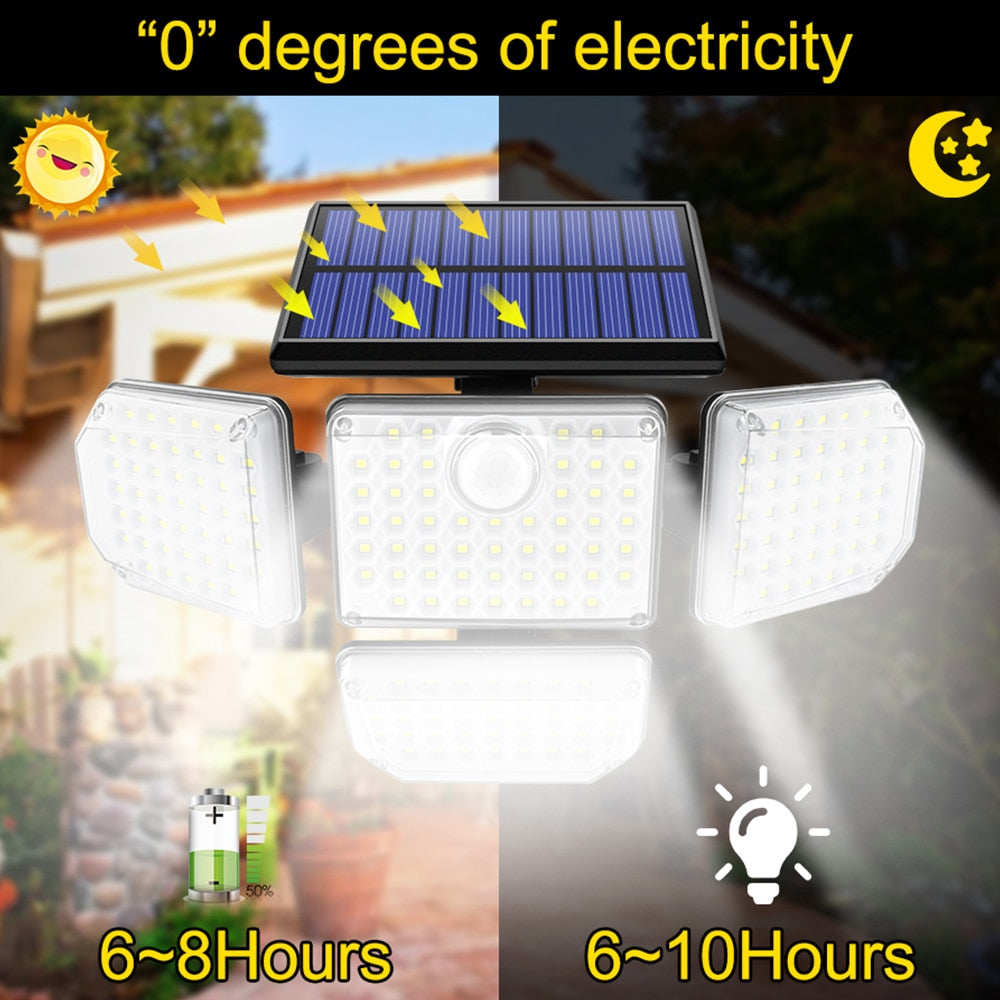 Solarleuchten für den Außenbereich, 182/112 LED-Wandleuchte mit verstellbaren Köpfen, Sicherheits-LED-Flutlicht, IP65, wasserdicht, mit 3 Arbeitsmodi