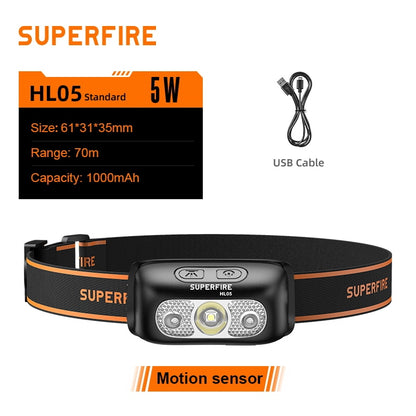 Best SupFire HL05 Mini LED Headlamp With Motion Sensor USB Rechargeable For Camping Fishing Bicycle Head Light flashlight