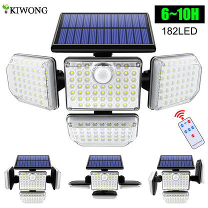 Solar Lights Outdoor 182/112 LED Wall Lamp with Adjustable Heads Security LED Flood Light IP65 Waterproof with 3 Working Modes