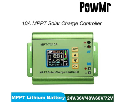 Controlador de carga solar PowMr 10A MPPT - Apto para sistemas solares de banco de batería de litio de 24V 36V 48V 60V 72V