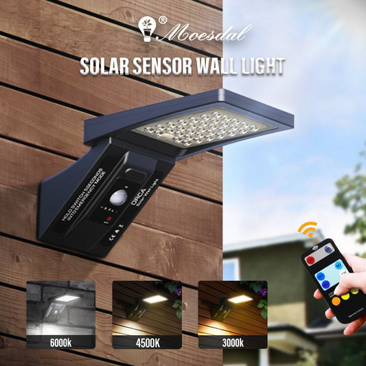 Lâmpada de parede solar LED externa IP65 à prova d'água com sensor de movimento de controle remoto Lâmpada de rua para pátio, garagem, jardim, corredor