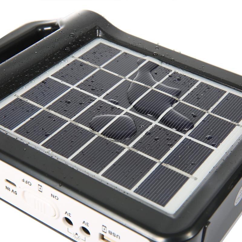 Tragbares wiederaufladbares 6-V-Solarpanel-Stromspeicher-Generatorsystem USB-Ladegerät mit Lampenbeleuchtung Home Solar Energy System Kit