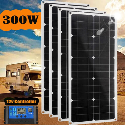 18V Solar Panel Kit 300W Battery Charger Flexible Solar System with 60A Solar Controller 12V 24V for Car Boat RV Home