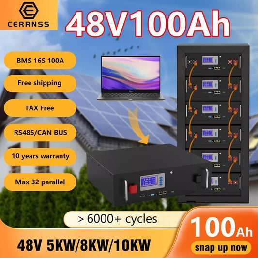 Batería LiFePO4 48V 100AH ​​200AH 5KW 10KW Batería solar de litio 6000+ Ciclos RS485 CAN 16S 100A BMS Max 32 Paralelo para inversor