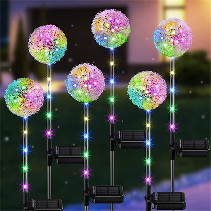 LED Outdoor Solar Lights Landscape Pathway Lighting Waterproof 1/3 Heads Dandelion Lawn Lamps for Park Patio Garden Decoration