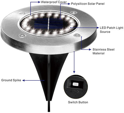 Polysilicon Solar Panel LED Patch Light Source Stainless Steel Material Ground