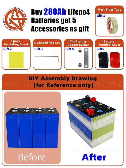 Lifepo4 280Ah 3.2V lifepo4 batteries Rechargeable lithium iron phosphate Solar Battery Suitable For Golf Carts Boats RV EV