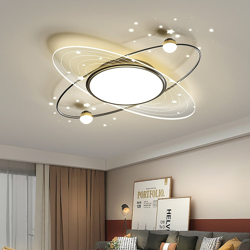Anillo de estrella, luces LED de araña modernas de hierro para dormitorio, sala de estar, lámparas de cocina, iluminación interior, araña de techo Lustre para el hogar
