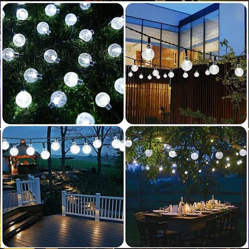 Guirlande lumineuse solaire extérieure cristal fée lumière guirlande de noël 8 Modes lumière de Patio étanche pour décor de fête de jardin
