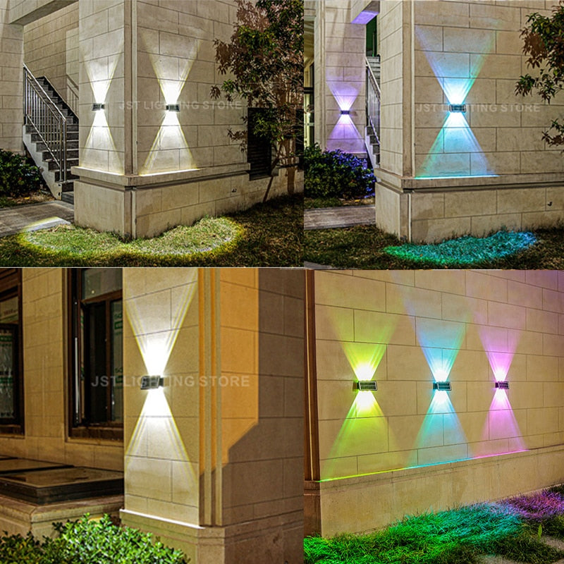 Solaire LED Applique Murale Extérieure Étanche Jardin Lumières Mur Rondelle Villa Extérieur Applique Terrasse Forte Luminosité Lampes Solaires