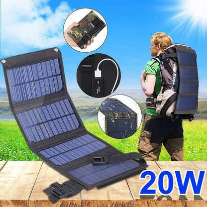 20W Outdoor Foldable Solar Panels Cell 5V USB Portable Solar Smartphone Battery Charger for Tourism Camping Hiking Phone Charger