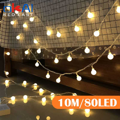 10M Ball LED String Lights Outdoor Ball Chain Lights Garland Lights Bulb Fairy Lights Party Home Wedding Garden Christmas Decor