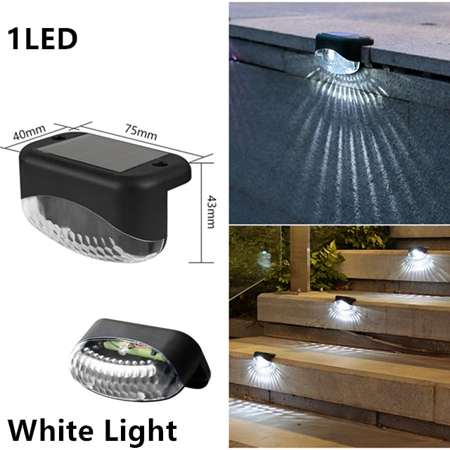 Luz de escada solar LED à prova d'água para jardim ao ar livre Luzes solares para terraço Guarda-corpo Luz de passo Lâmpada para paisagem Acessórios para jardim