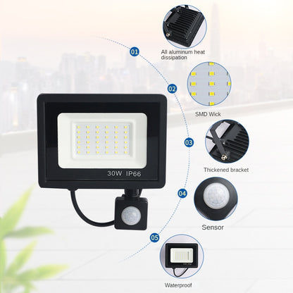 Sensor de movimiento PIR, luz LED de inundación, 220V, focos impermeables, 30W, 50W, 100W, lámpara de pared, Reflector, iluminación exterior para Garden Street