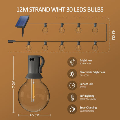 Luzes de corda solar ao ar livre G40 luzes de pátio com lâmpadas LED inquebráveis, luzes suspensas à prova de intempéries para bistrô de quintal