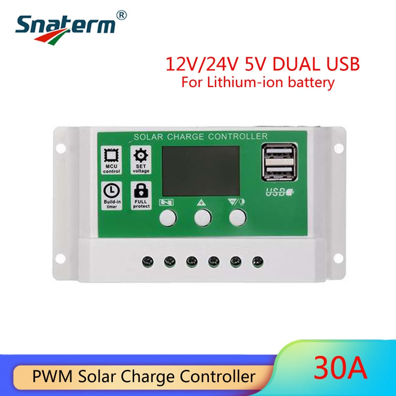 Promoção!! Recentemente 10A 20A 30A 12V/24V display LCD carregador solar bateria acidificada ao chumbo Lítio íon PWM controlador de carga solar USB 5V