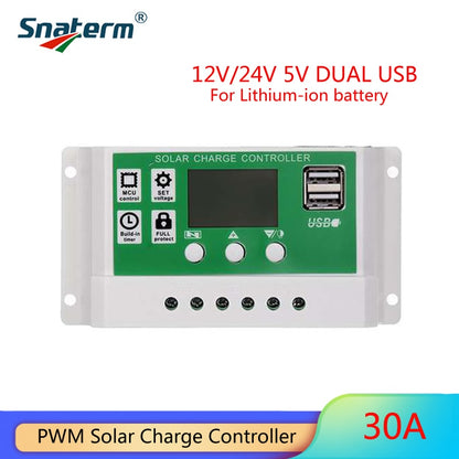 Promotion!! Newly 10A 20A 30A 12V/24V LCD display solar charger lead acid battery Lithium ion PWM solar charge controller USB 5V