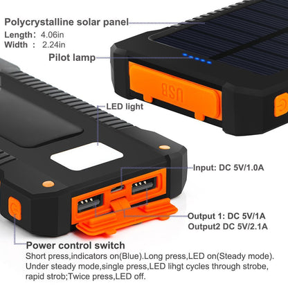 Banco de energia solar à prova d'água 50000mAh Portas USB Carregador externo Powerbank para smartphone Xiaomi 5S com luz LED